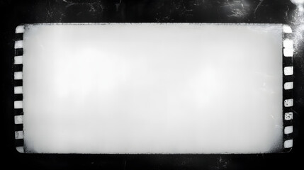 Obraz premium Grunge empty film background frame border. Dirty distressed black and white vintage 8k 16:9 weathered old texture with copy space. Retro analog light leaks overlay template or backdrop 3D rendering.