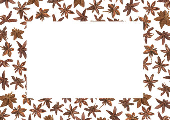 Aromatic Star anise seasoning watercolor horizontal frame. Badian, Aniseed spice Christmas and New Year hand drawn illustration with empty space for text. For greetings, cards, package