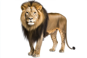 Obraz premium Selective focus elegant lion isolated on white background, Lion with fur collar with safari concept.