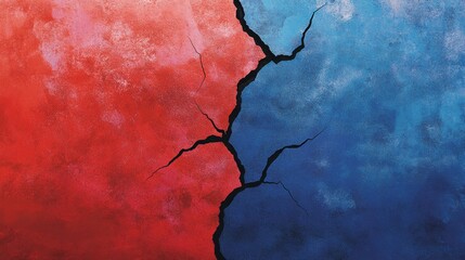 A split design poster showcasing red and blue colors symbolizing political division in America