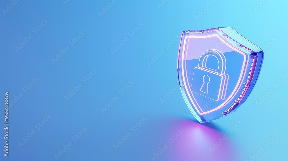 Poster futuristic padlock shield in neon colors representing digital security and protection in a tech-driv