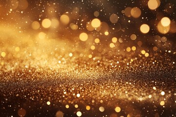 Abstract image with golden glitter particles flowing in waves, casting a warm, luxurious glow perfect for festive and elegant backgrounds.