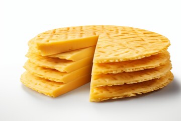 Isolated single slice of cheddar cheese on transparent background for culinary use and design