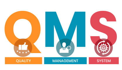 QMS - Quality Management System acronym. Business concept background. Vector illustration with keywords and icons. lettering illustration with icons for banner, flyer, landing page