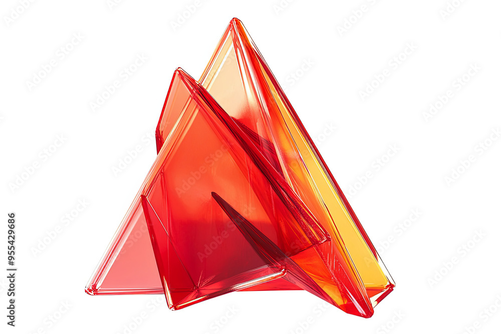 Poster abstract red and orange geometric shape with a shiny surface.