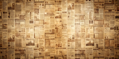 Fototapeta premium Antique Old Newspaper Background: Brown Grunge Paper with Vintage Textures, Faded Print, and Weathered Edges, Ideas for Retro Designs, Historical Themes, and Artistic Projects.