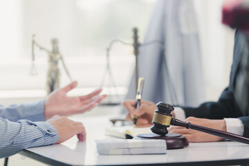 Lawyer accepts bribe in office, concept of corruption and bribery of lawyer with legal documents,...