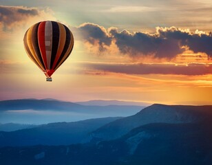 Fototapeta premium A captivating scene that inspires adventure and exploration, featuring a hot air balloon ascending into the heavens above a picturesque destination.