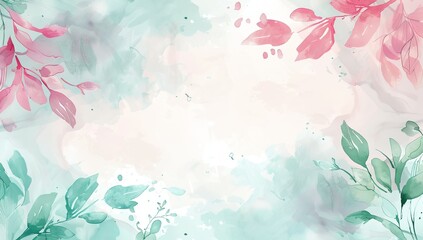 Pastel Watercolor Leaves with Soft Green and Pink Tones