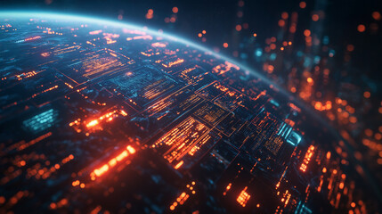 Fototapeta premium A computer generated image of a planet with a city on it