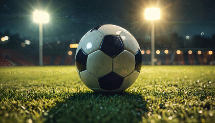 Fototapeta premium Ballon de football sous les projecteurs