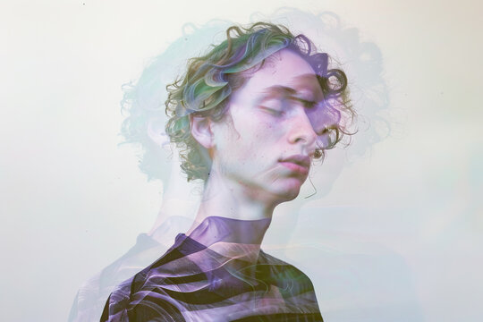 Ethereal double exposure portrait of a young man