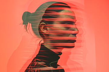 Double exposure portrait with abstract red theme