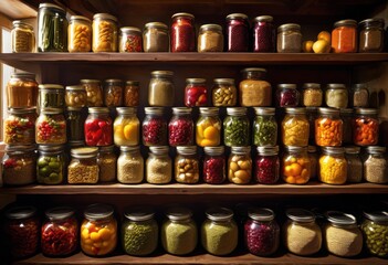 vibrant display long lasting food items featuring colorful array canned dried preserved vegetables culinary exploration, goods, fruits, grains, variety