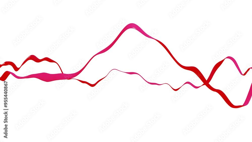 Poster red glossy tape deforms on white background. 3d render looped animation