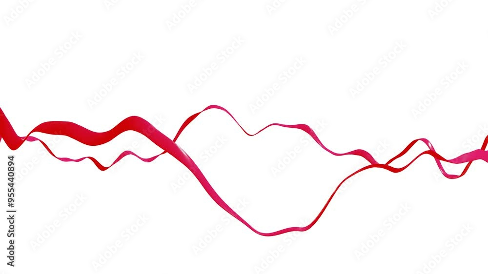 Poster red glossy tape deforms on white background. 3d render looped animation