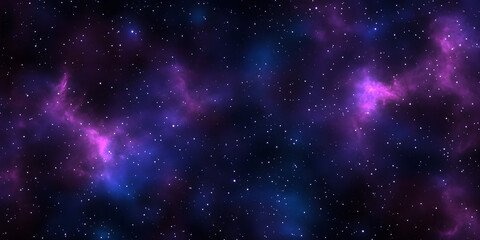 Obraz premium Seamless space texture background. Stars in the night sky with purple pink and blue nebula. A high resolution astrology or astronomy backdrop pattern.