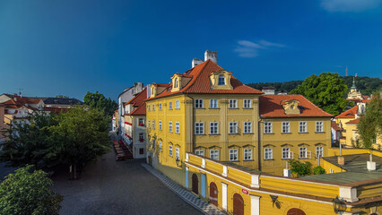 House roofs on Kampa Island near Charles Bridge timelapse hyperlapse, Prague, Czech Republic