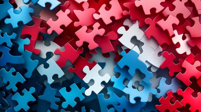 Abstract representation of interlocking puzzle pieces symbolizing Republican and Democrat ideologies