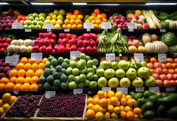 Obraz premium fresh produce featuring hygiene certifications safety labels emphasizing quality trustworthiness food supply chain, agriculture, organic, fruit, vegetable