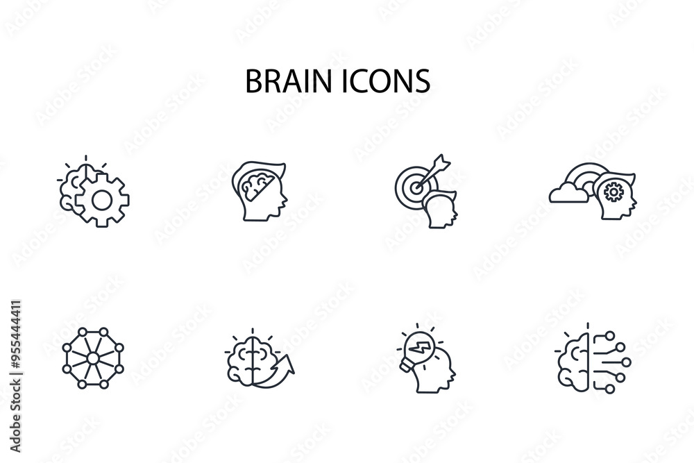 Poster brain icon set.vector.editable stroke.linear style sign for use web design,logo.symbol illustration.