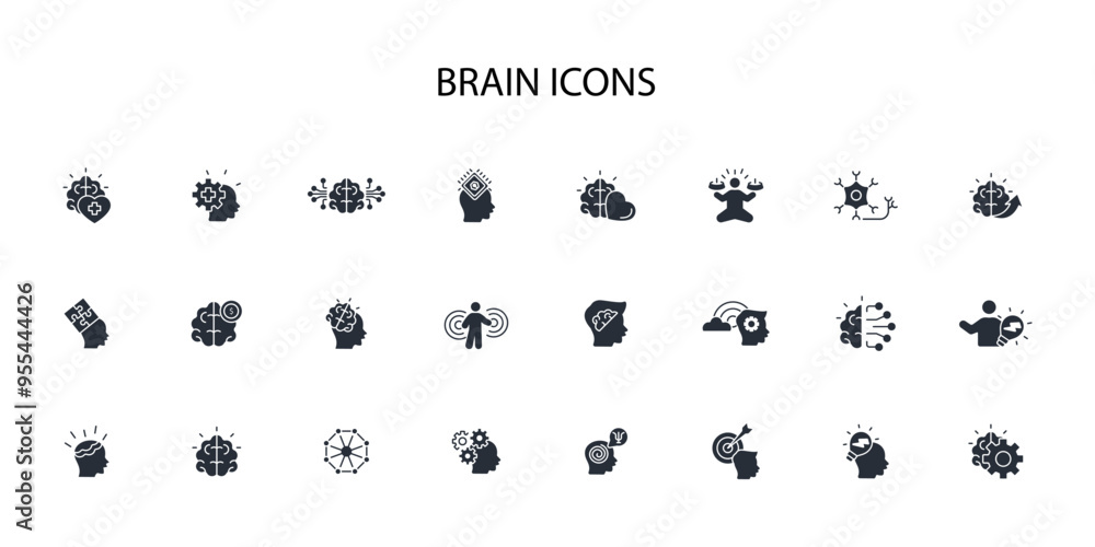 Poster brain icon set.vector.editable stroke.linear style sign for use web design,logo.symbol illustration.