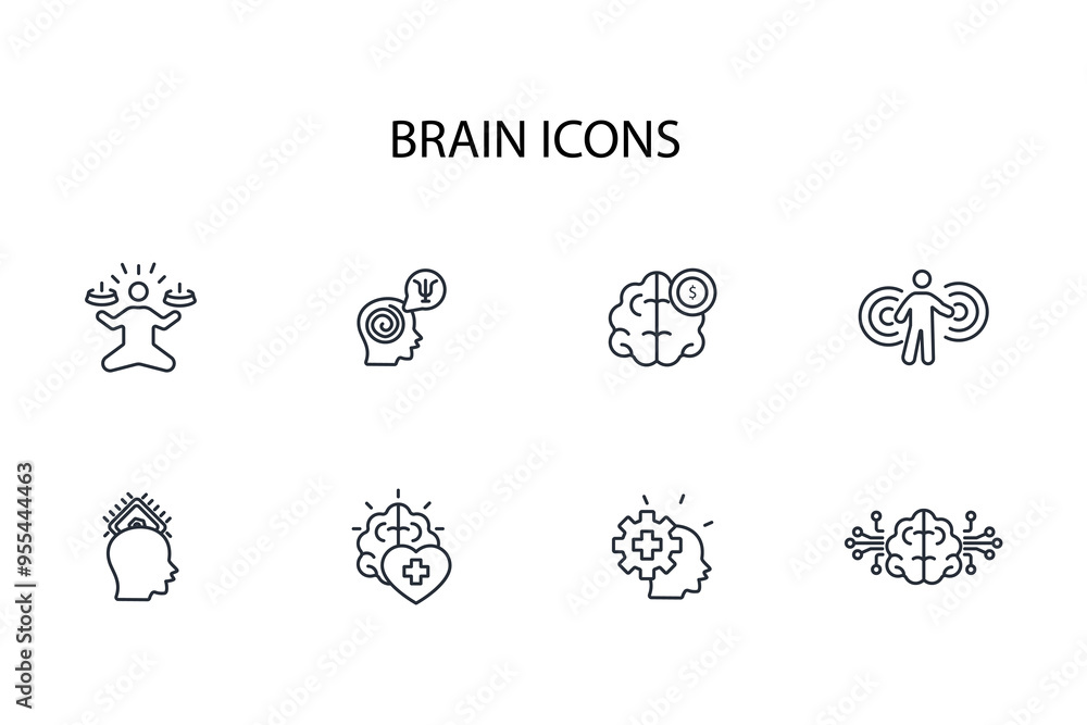Poster brain icon set.vector.editable stroke.linear style sign for use web design,logo.symbol illustration.