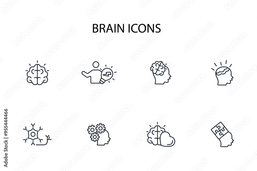 Poster brain icon set.vector.editable stroke.linear style sign for use web design,logo.symbol illustration.