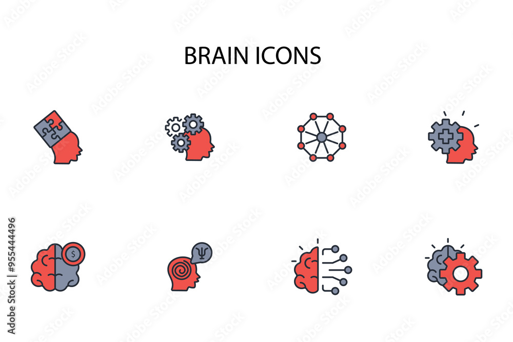 Poster brain icon set.vector.editable stroke.linear style sign for use web design,logo.symbol illustration.