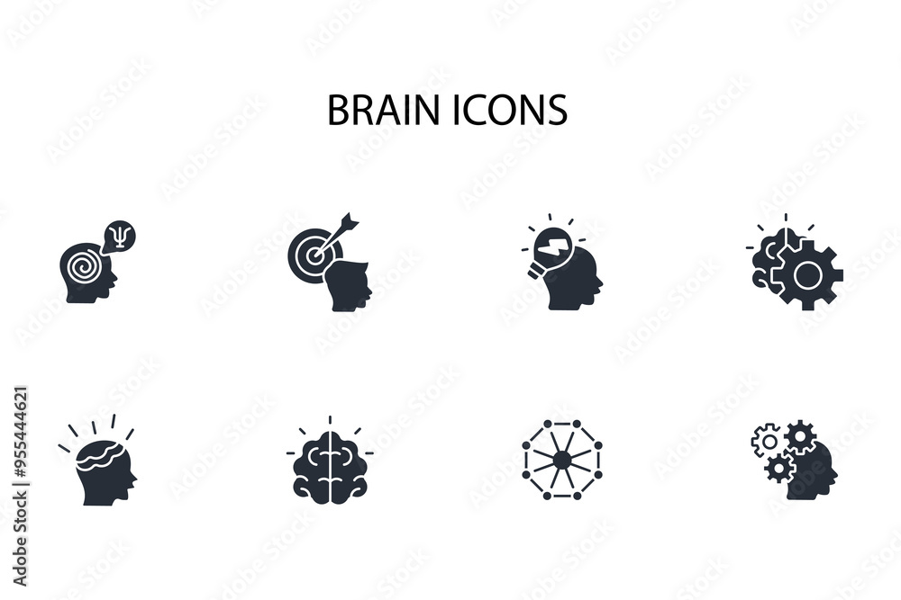 Poster brain icon set.vector.editable stroke.linear style sign for use web design,logo.symbol illustration.