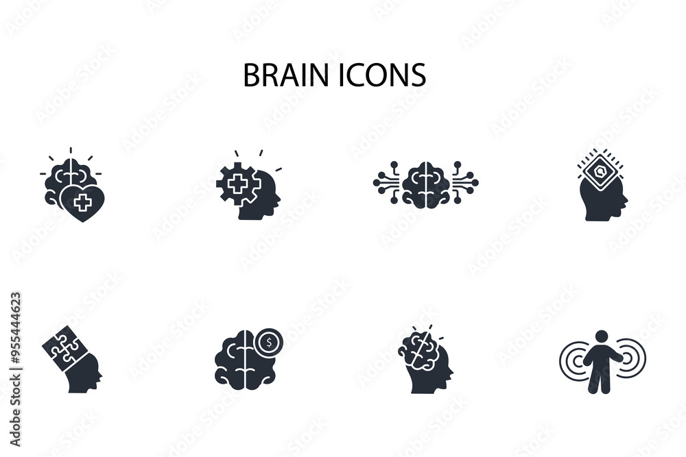 Poster brain icon set.vector.editable stroke.linear style sign for use web design,logo.symbol illustration.