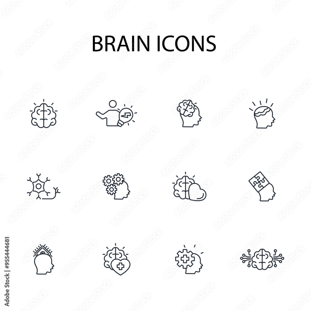 Poster brain icon set.vector.editable stroke.linear style sign for use web design,logo.symbol illustration.