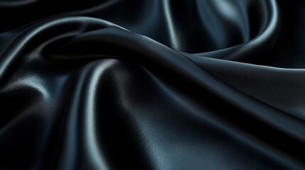 Obraz premium Close-up of a smooth, slightly reflective black fabric showcasing its texture and subtle lighting highlights, creating an elegant and sleek appearance.