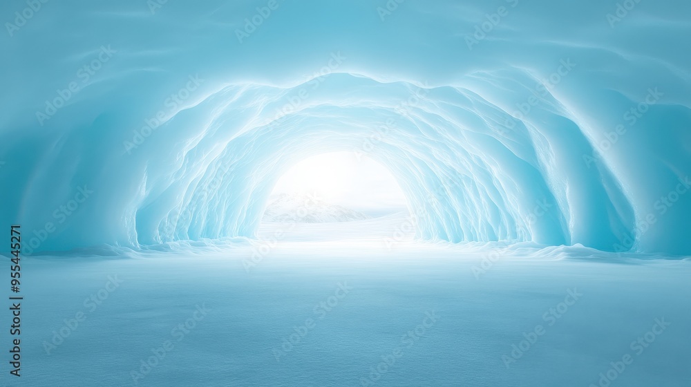 Canvas Prints a blue cave with a light shining through it