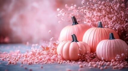 Pastel Pumpkins Surrounded by Delicate Dried Flowers.