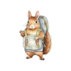 watercolor a little squirrel bring his bags vector illustration, white background