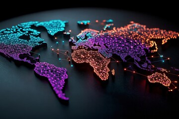 Futuristic Global Map with Neon Network Connections Representing Digital Connectivity Trends