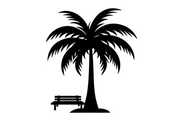 Palm Tree Silhouette with Branch Details - Vector Art on White Background