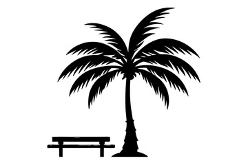 Palm Tree Silhouette with Branch Details - Vector Art on White Background