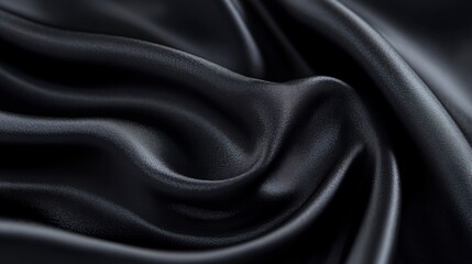 Close-up of a smooth, slightly reflective black fabric showcasing its texture and subtle lighting highlights, creating an elegant and sleek appearance.