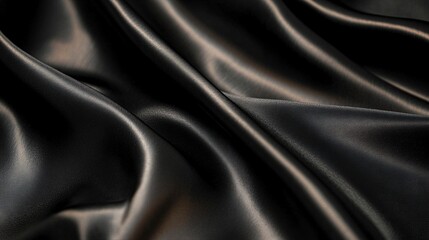 Obraz premium Close-up of a smooth, slightly reflective black fabric showcasing its texture and subtle lighting highlights, creating an elegant and sleek appearance.