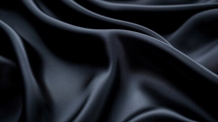 Obraz premium Close-up of a smooth, slightly reflective black fabric showcasing its texture and subtle lighting highlights, creating an elegant and sleek appearance.