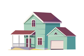 Green house with garage a delightful flat vector illustration depicting a mint colored house complete with front porch and garage ideal for suburban living and architecture enthusiasts
