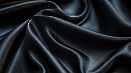 Obraz premium Close-up of a smooth, slightly reflective black fabric showcasing its texture and subtle lighting highlights, creating an elegant and sleek appearance.