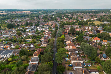 Obraz premium Aerial drone shot over the town of Bishops Stortford in England