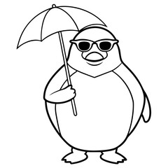 Penguin in Sunglasses with Umbrella – Vector Art Illustration