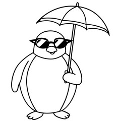Penguin in Sunglasses with Umbrella – Vector Art Illustration