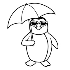 Penguin in Sunglasses with Umbrella – Vector Art Illustration