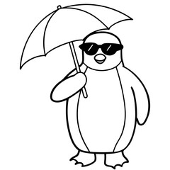 Penguin in Sunglasses with Umbrella – Vector Art Illustration