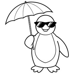 Penguin in Sunglasses with Umbrella – Vector Art Illustration